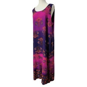 Vtg Worthington Pink Purple Maxi Dress Size 18 Color Block Floral Resortwear XXL